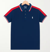 Navy Blue Color Panel Polo T-Shirt!